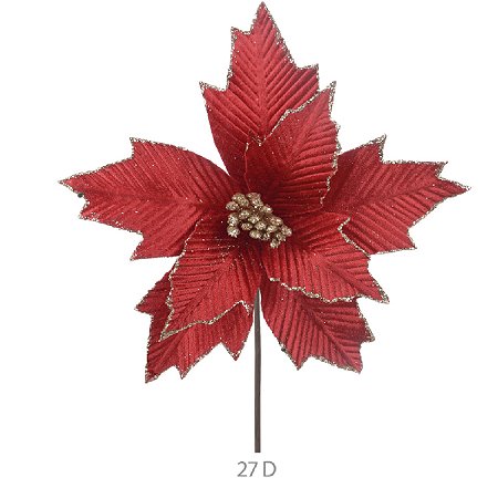 FLOR BICO PAPAGAIO AVELUDADA VERMELHA COM GLITTER 29CM