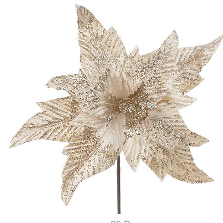FLOR BICO PAPAGAIO AVELUDADO CHAMPANHE COM GLITTER 35CM