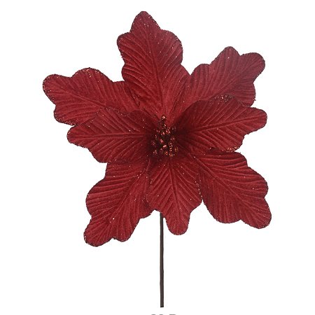 FLOR BICO PAPAGAIO AVELUDADO VERMELHA COM GLITTER 30CM