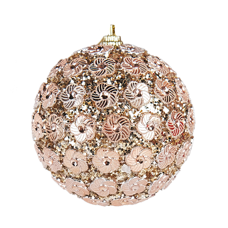 BOLA DECORADA NATAL C/3 UND PVC CHAMPANHE 8cm FLORARTE