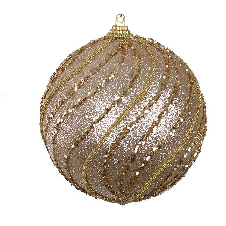 BOLA DECORADA NATALINA PVC NA COR CHAMPANHE COM 3 UND 10CM