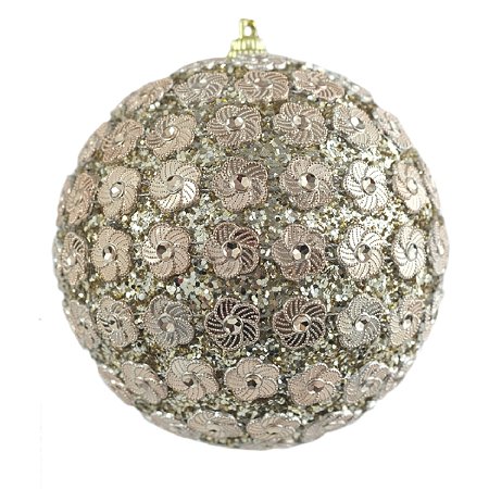 KIT 2 BOLA DECORADA NATALINA PVC NA COR CHAMPANHE 10CM