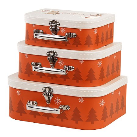 TRIO MALETA DECORATIVA NATALINA COM PAPAI NOEL RENA