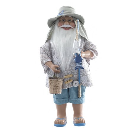 PAPAI NOEL COLECIONAVEL PRAIANO DE BALDE E VARA PESCAR 40CM