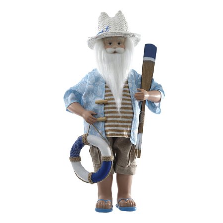 PAPAI NOEL COLECIONAVEL PRAIANO COM REMO E BOIA EM PE 45CM