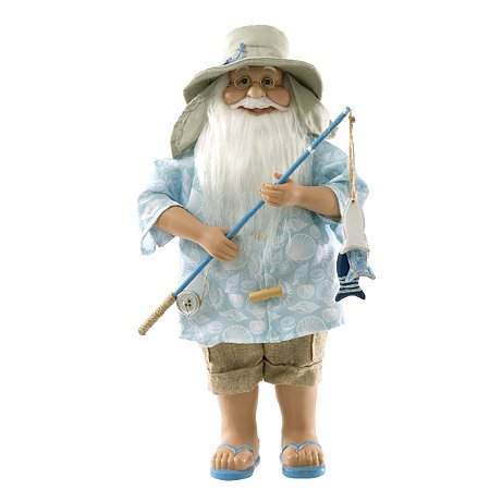 PAPAI NOEL COLECIONAVEL PRAIANO EM PE COM VARA DE PEIXE 40CM