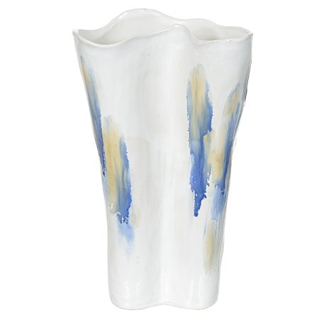 VASO DECORATIVO CERAMICA BRANCO E AZUL FLORARTE 40CM