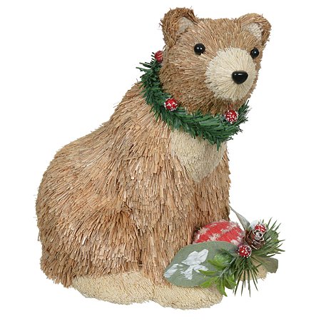 URSO NATAL SENTADO PALHA BEGE 21CM FLORARTE