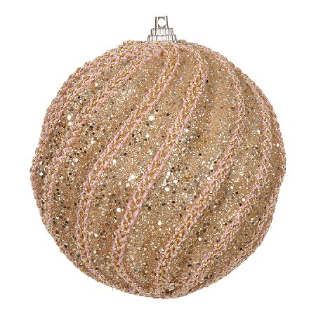 JG 2 BOLA DECORADA NATALINA COM GLITTER CHAMPANHE PVC 10CM