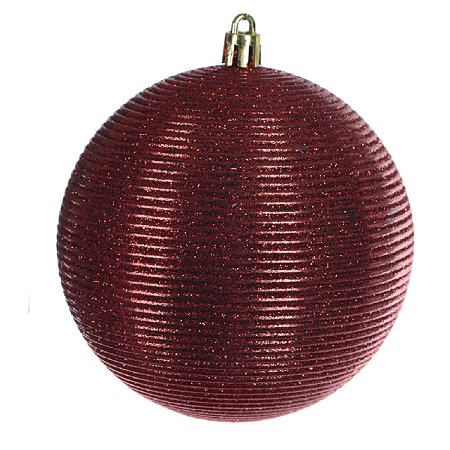 JG 3 BOLA DECORADA NATALINA VERMELHA BRILHANTE NO PVC 10CM