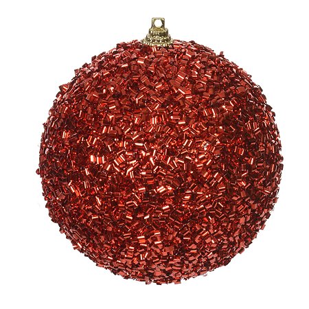 JG 2 BOLA DECORADA NATALINA PVC VERMELHA COM GLITTER 10CM