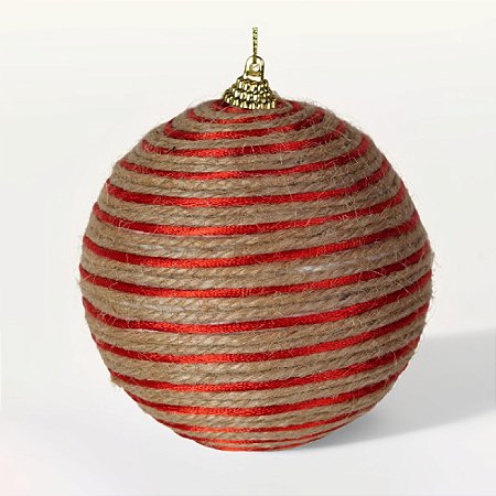 JG 2 BOLA DECORADA NATALINA NO PVC VERMELHO E BEGE 10CM