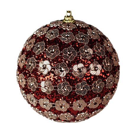 JG 2 BOLA DECORADA NATALINA NO PVC VERMELHA 10CM
