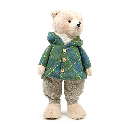 URSO DECORATIVO NATALINO COM CASACO XADREX VERDE 40CM