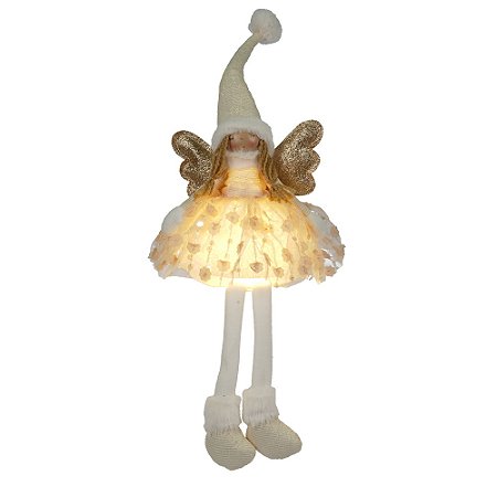 BONECA NATAL FADA SENTADA COM LED E GLITTER 60CM