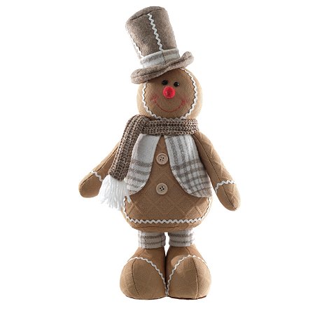 BONECO NATAL GINGERBREAD EM PE COM CACHECOL BEGE 35CM