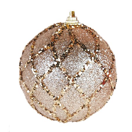 JG 3 BOLA DECORADA NATALINA DE PVC CHAMPANHE COM BRILHO 8CM