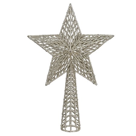 ENFEITE NATALINO PONTEIRA ESTRELA CHAMPAGNE COM GLITTER 27CM