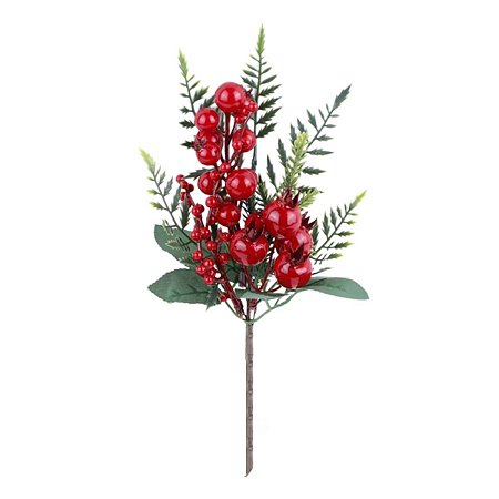 GALHO BERRY DECORATIVO COM BOLINHAS VERMELHA  29CM
