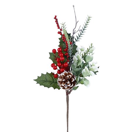 GALHO BERRY DECORATIVO VERMELHO COM PINHA - 34CM