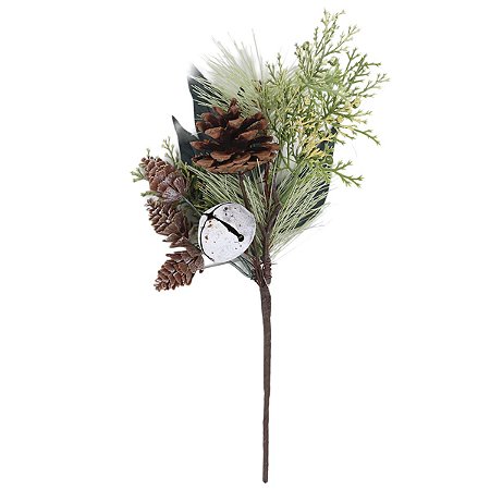 GALHO PERMANENTE DECORATIVO COM PINHA SINA BRANCO 31CM