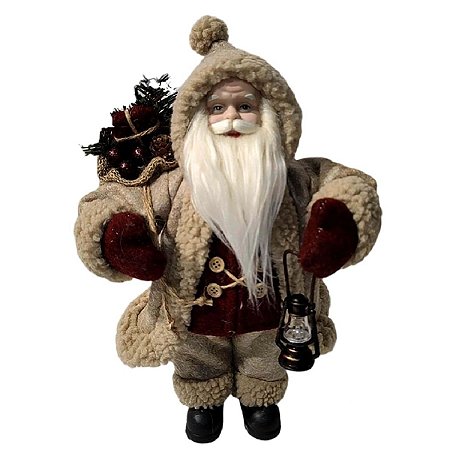 PAPAI NOEL DECORATIVO EM PE COM LANTERNA E PRESENTES - 45CM