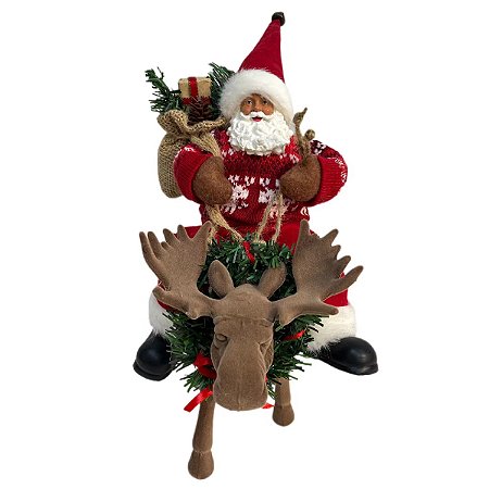 PAPAI NOEL DECORATIVO COLECIONAVEL COM RENA - 25CM