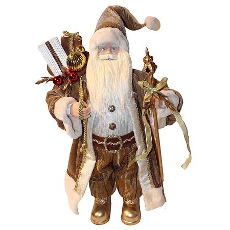 PAPAI NOEL DECORATIVO EM PE COM PRESENTES E CEDRO - 60CM