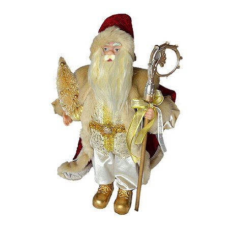 PAPAI NOEL DECORATIVO EM PE COM CAJADO - 45CM