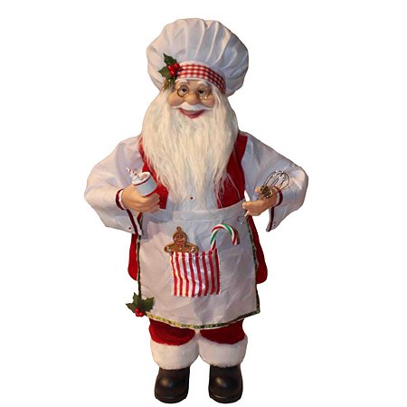PAPAI NOEL COZINHEIRO COM AVENTAL BISCOITO E BENGALA 45CM
