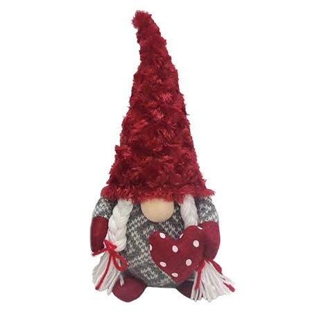 MAMAE NOEL DECORATIVA VERMELHA E CINZA COM LED - 35CM