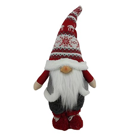 PAPAI NOEL DECORATIVO ESCANDINAVO CINZA E VERMELHO - 55CM