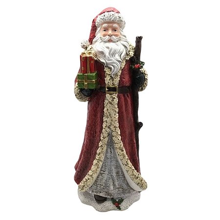 ESCULTURA  PAPAI NOEL DECOR EM RESINA COM CAJADO 29CM