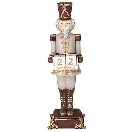 ESCULTURA SOLDADO QUEBRA NOZES EM RESINA COM CALENDARIO 30cm