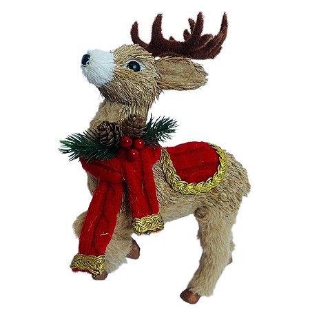 RENA NATALINA DECORATIVA EM PE COM CACHECOL VERMELHO - 29CM