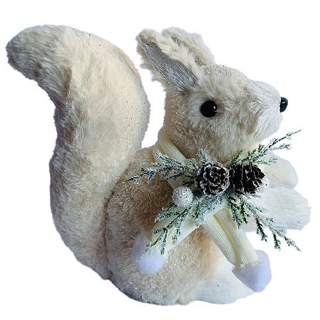 ESQUILO NATALINO DECORATIVO COM PINHAS BEGE - 33CM