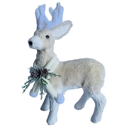 RENA NATALINA DECORATIVA EM PE COM CACHECOL BEGE - 40CM