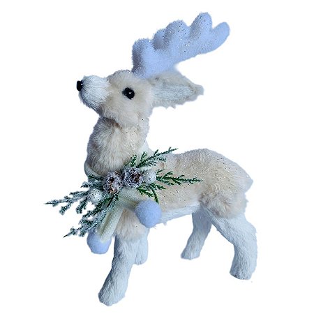 RENA NATALINA DECORATIVA EM PE COM CACHECOL BEGE - 29CM