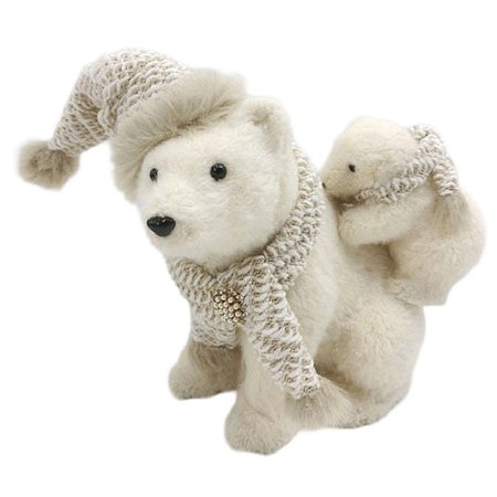 URSO COM FILHOTE NATALINO DECORATIVO CREME  - 37CM