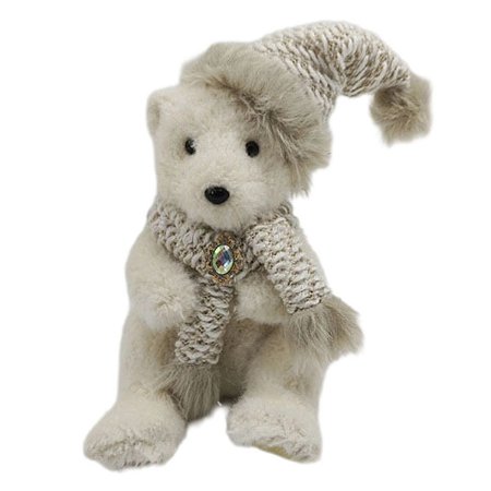 URSO NATALINO SENTADO COM CHAPEU E CACHECOL CREME  - 26CM
