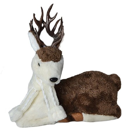 RENA DECORATIVA DEITADA COM CACHECOL MARROM E BEGE - 34CM