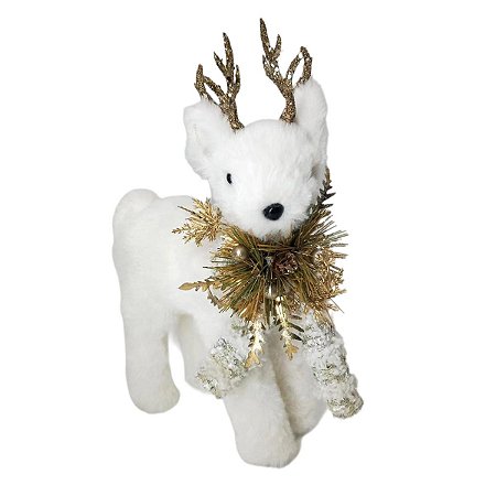 RENA DECORATIVA EM PE COM CACHECOL E CHIFRE DOURADO - 28CM