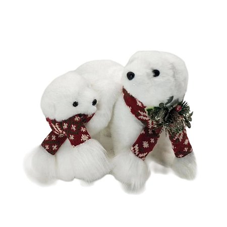 URSO DECORATIVO COM FILHOTE BRANCO COM CACHECOL - 23CM