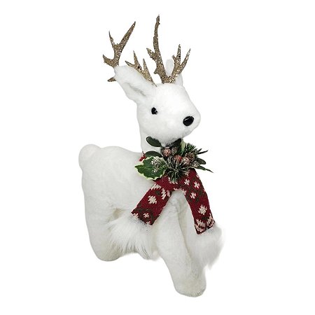 RENA DECORATIVA EM PE COM CACHECOL E CHIFRE DOURADO - 36CM