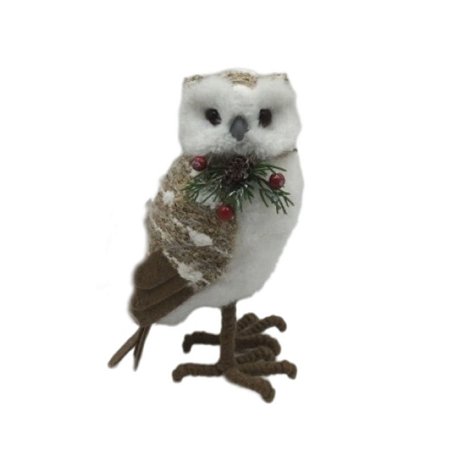 CORUJA NATALINA DECORATIVA BRANCA E MARROM COM PINHA 22CM