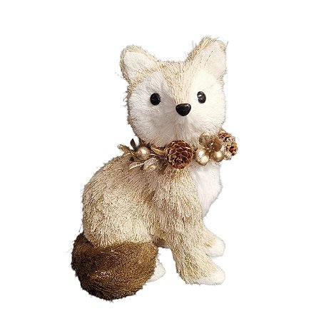 RAPOSA NATALINA DECORATIVA SENTADA COM PINHAS - 22CM