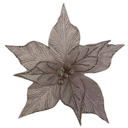 FLOR NATALINA POINSETIA DECORATIVA PRATA  - 28cm