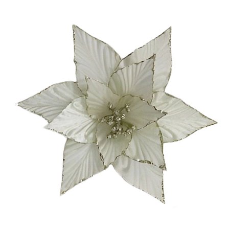 FLOR POINSETIA BRANCA FOSCA COM BOLINHAS DOURADA - 22CM