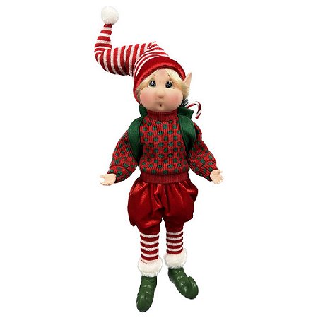 BONECO DUENDE ELFO NATALINO EM PE DECORATIVO VM VD - 66CM