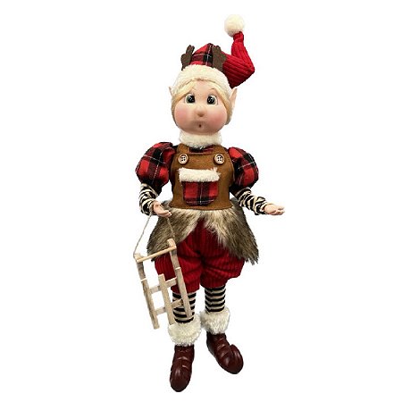 BONECO DUENDE ELFO DECORATIVO NATALINO COM TRENO - 43cm